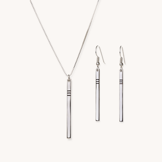 Sterling Silver and Black Coral Earrings and Necklace Set