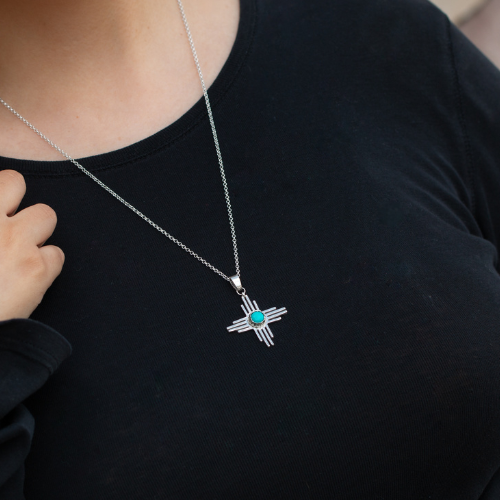 Silver and Turquoise Sun Pendant Necklace by TSkies