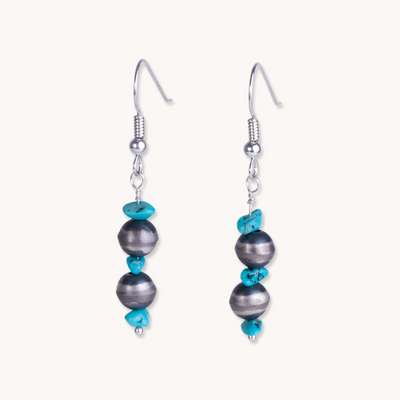 Turquoise and Silver Bead Drop Earrings by TSkies